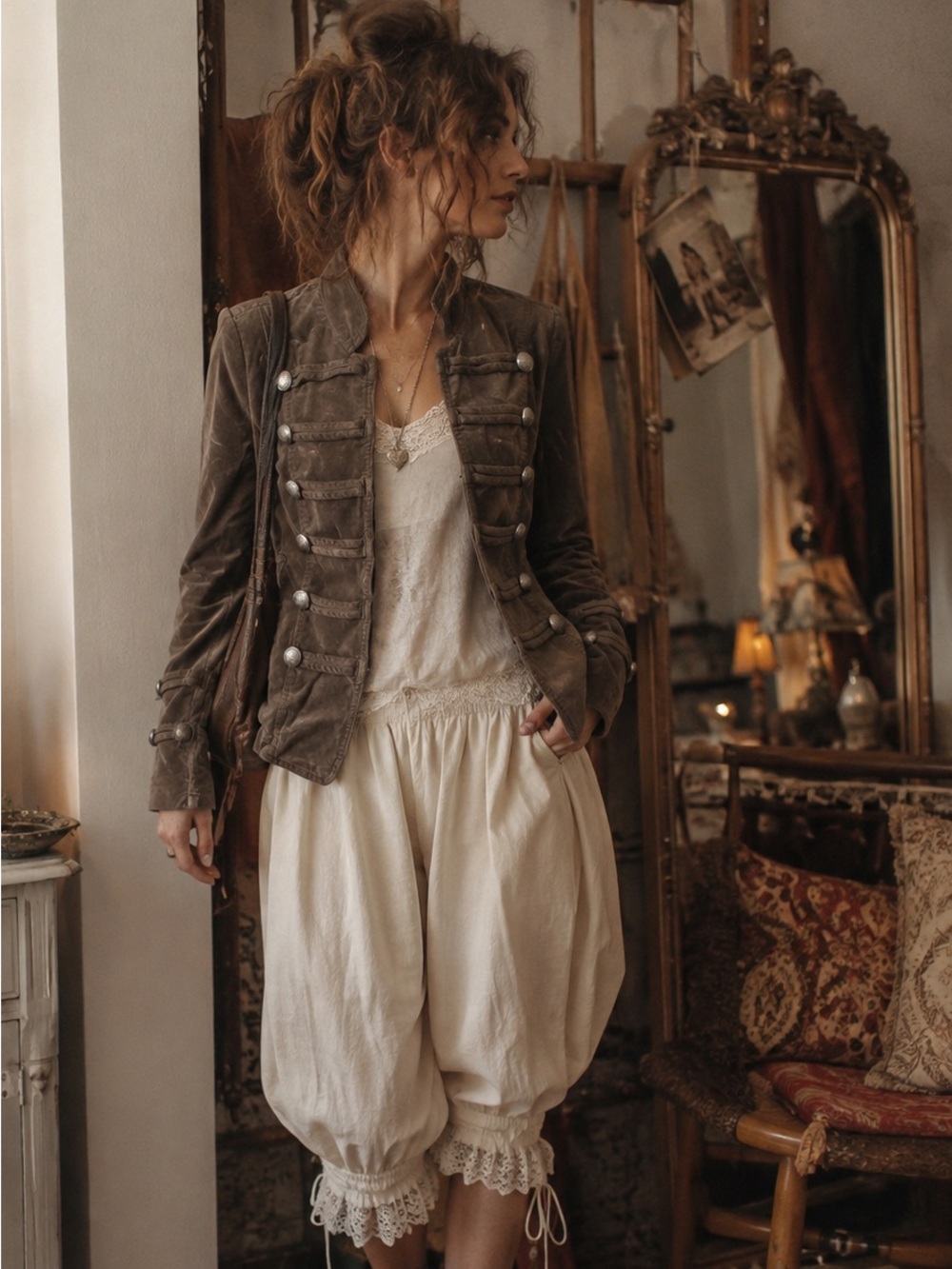 Free people Fitted Velvet Military Jacket